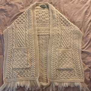 Aran Crafts 100% Merino Wool Cable Pocket Shawl in Natural